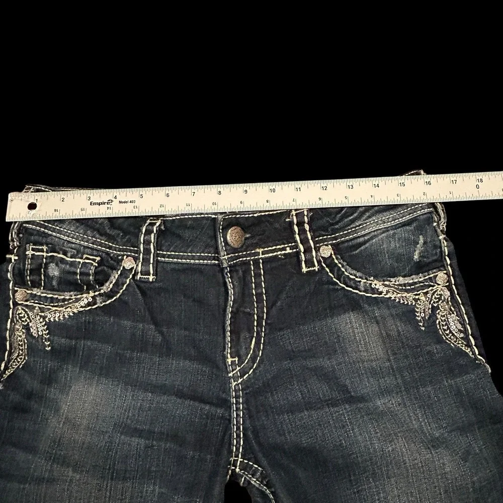 Silver Suki Bootcut Jeans Womens 30x32 Blue Stretch Dark Wash Stitched Denim - Picture 11 of 14